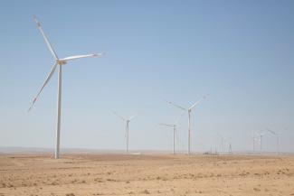 An EDCO wind farm operates outside of Karak in southern Jordan.
